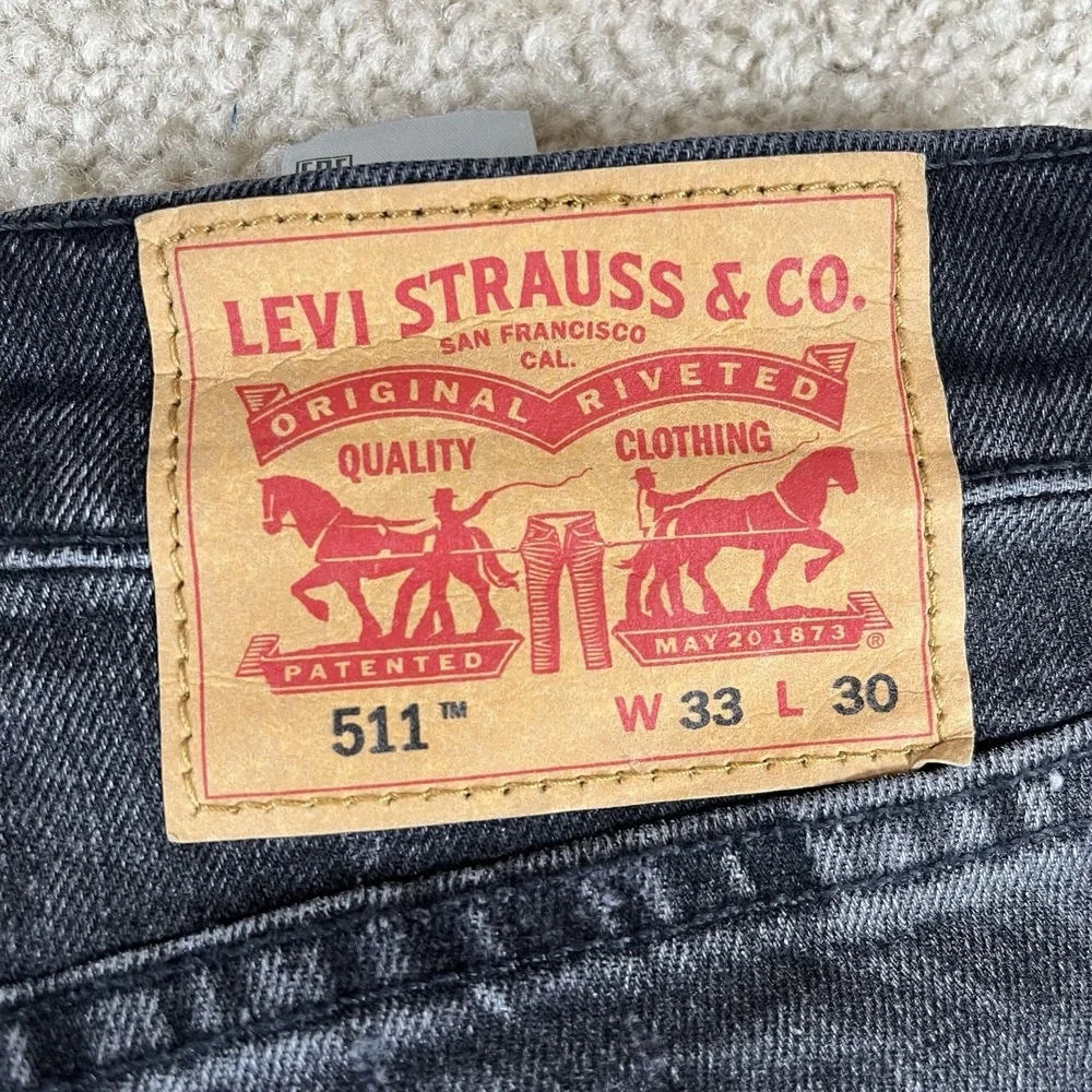Levis 511 Sz 33x30 Fit 34x30 Black Charcoal Distressed Slim Fit Mens Faded Jeans
